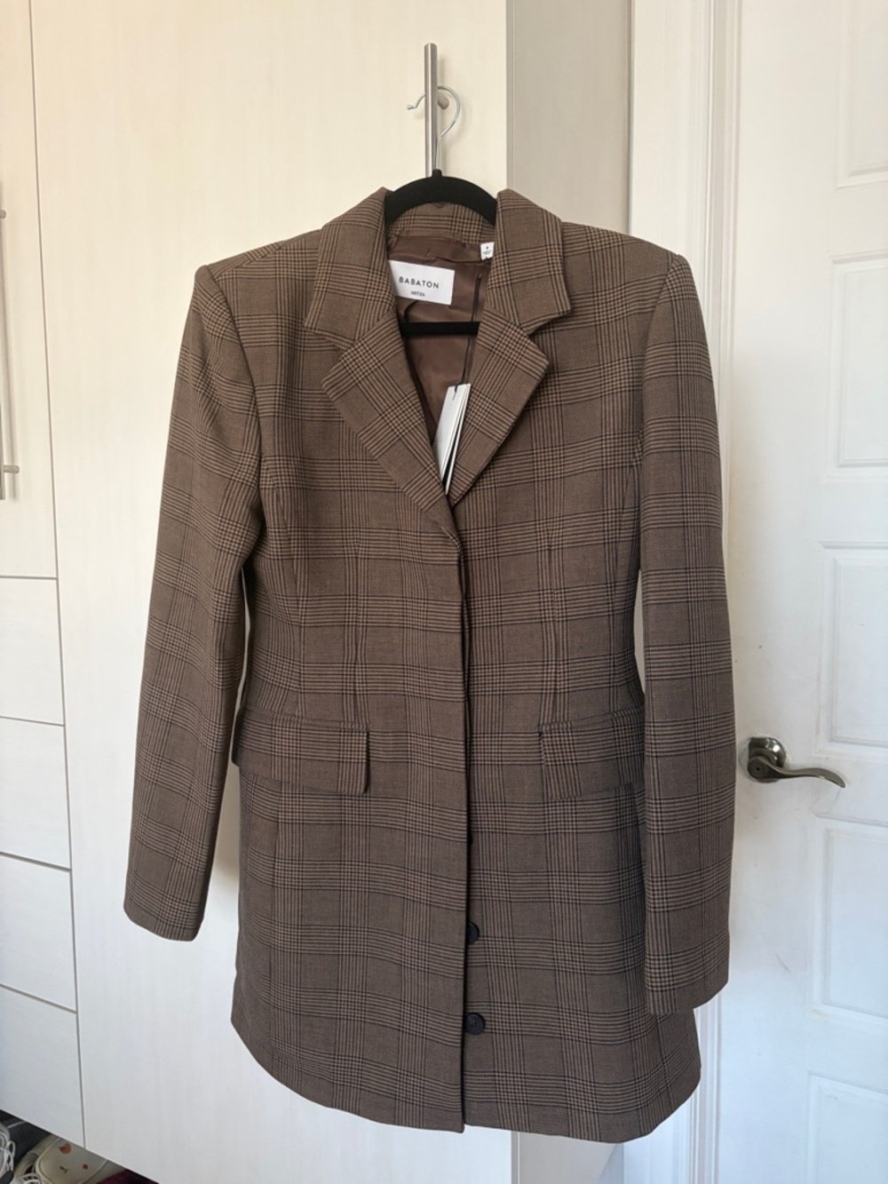 Babaton Brown Glen Plaid Blazer Jacket NWT